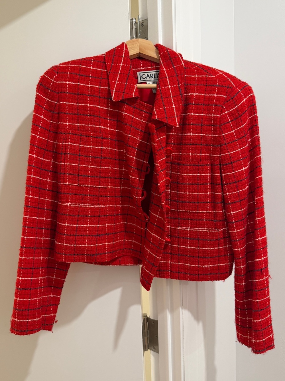 Vintage Red Plaid Cropped Jacket